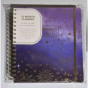 Cagie 2025 Daily Planner Hard Cover Metal Spiral Bound Purple Blue Starry Night